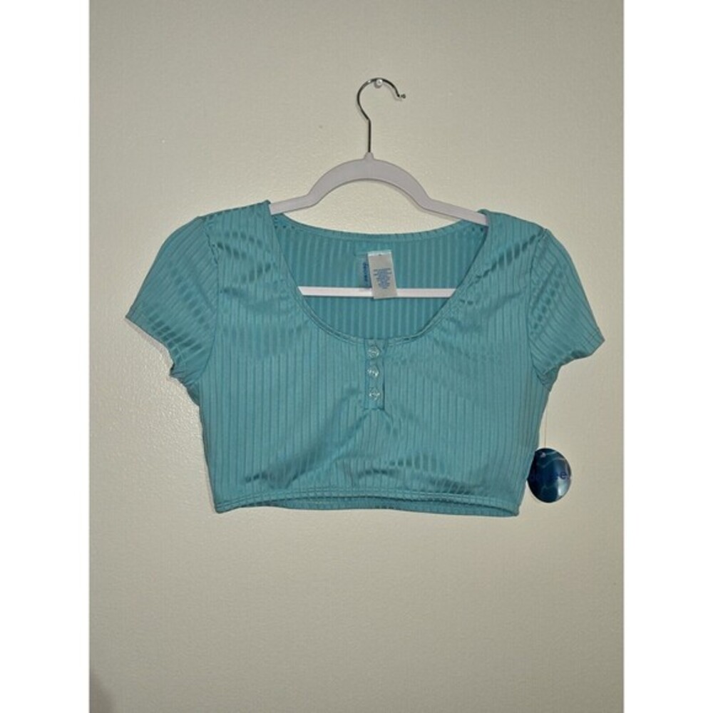 Decree Light Blue Ribbed Swimtop Crop Top Midkini‎ Juniors Size Large